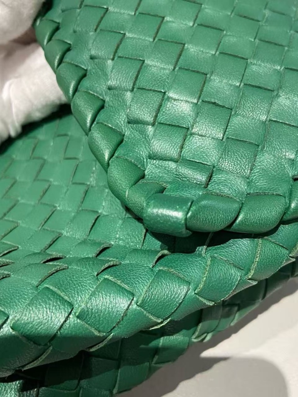 N16 Slightly Used Bottega Veneta Green Woven Leather Shoulder Chain Bag - Picture 12 of 14